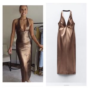 NWT Zara halter dress with metallic thread